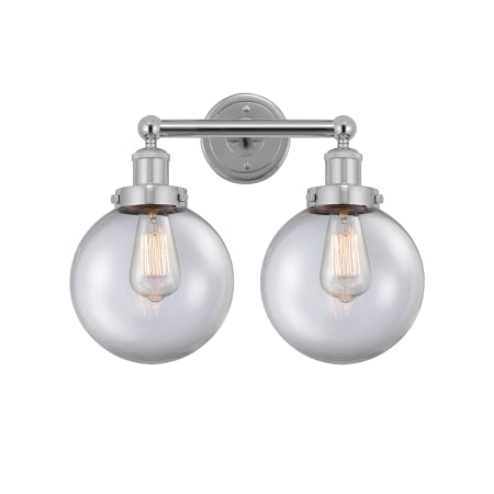 A large image of the Innovations Lighting 616-2W-10-16-L Beacon Vanity Polished Chrome / Clear