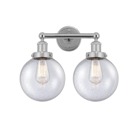 A large image of the Innovations Lighting 616-2W-10-16-L Beacon Vanity Polished Chrome / Seedy