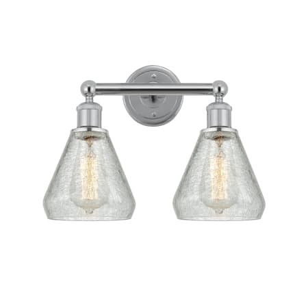 A large image of the Innovations Lighting 616-2W-13-15 Conesus Vanity Polished Chrome / Clear Crackle