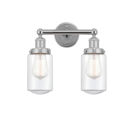 A large image of the Innovations Lighting 616-2W-10-16 Dover Vanity Polished Chrome / Clear