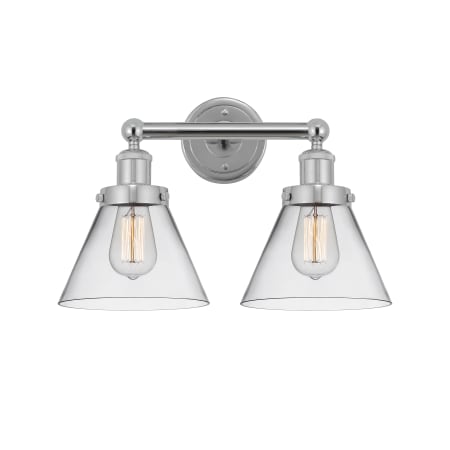 A large image of the Innovations Lighting 616-2W-10-16-L Cone Vanity Polished Chrome / Clear