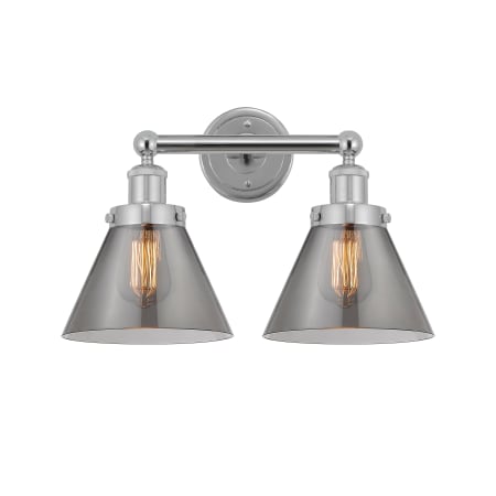 A large image of the Innovations Lighting 616-2W-10-16-L Cone Vanity Polished Chrome / Plated Smoke