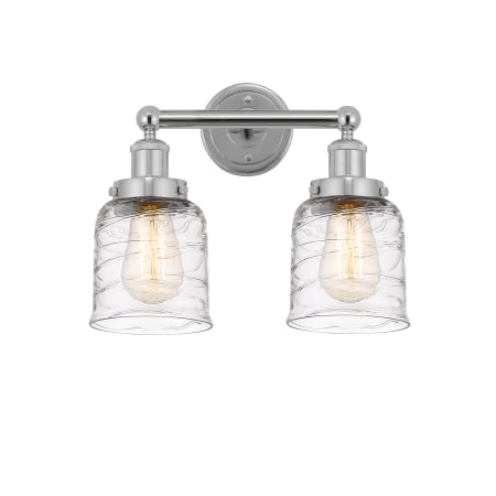 A large image of the Innovations Lighting 616-2W-10-16 Bell Vanity Polished Chrome / Clear Deco Swirl