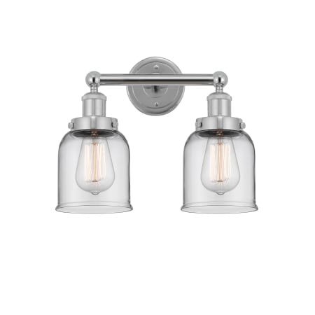 A large image of the Innovations Lighting 616-2W-10-16 Bell Vanity Polished Chrome / Clear