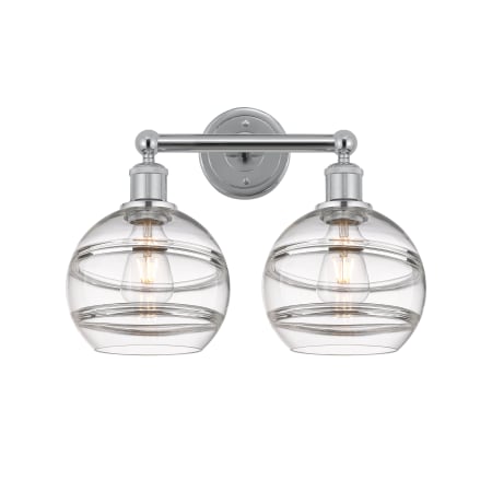 A large image of the Innovations Lighting 616-2W 12 17 Rochester Vanity Polished Chrome / Clear