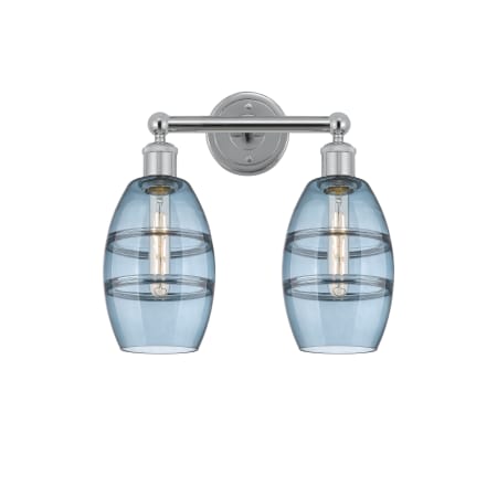 A large image of the Innovations Lighting 616-2W 10 15 Vaz Vanity Polished Chrome / Princess Blue