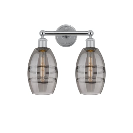 A large image of the Innovations Lighting 616-2W 10 15 Vaz Vanity Polished Chrome / Light Smoke