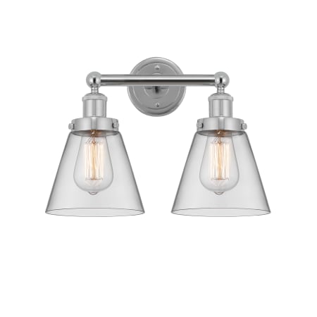 A large image of the Innovations Lighting 616-2W-10-16 Cone Vanity Polished Chrome / Clear