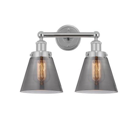 A large image of the Innovations Lighting 616-2W-10-16 Cone Vanity Polished Chrome / Plated Smoke