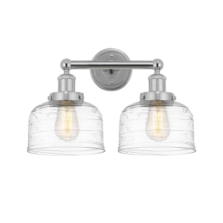 A large image of the Innovations Lighting 616-2W-10-16-L Bell Vanity Polished Chrome / Clear Deco Swirl