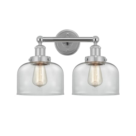 A large image of the Innovations Lighting 616-2W-10-16-L Bell Vanity Polished Chrome / Clear