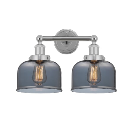 A large image of the Innovations Lighting 616-2W-10-16-L Bell Vanity Polished Chrome / Plated Smoke