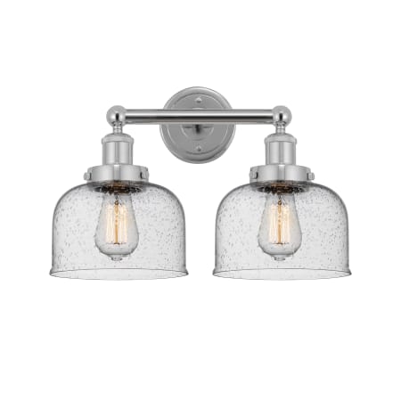 A large image of the Innovations Lighting 616-2W-10-16-L Bell Vanity Polished Chrome / Seedy