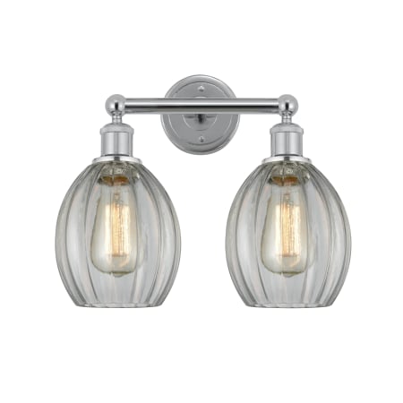 A large image of the Innovations Lighting 616-2W-13-15 Eaton Vanity Polished Chrome / Clear