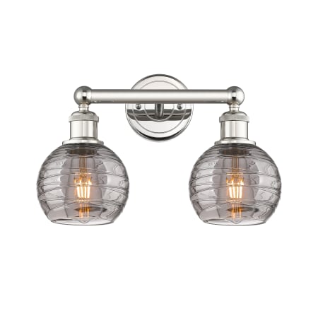 A large image of the Innovations Lighting 616-2W 10 15 Athens Deco Swirl Vanity Polished Nickel / Light Smoke Deco Swirl