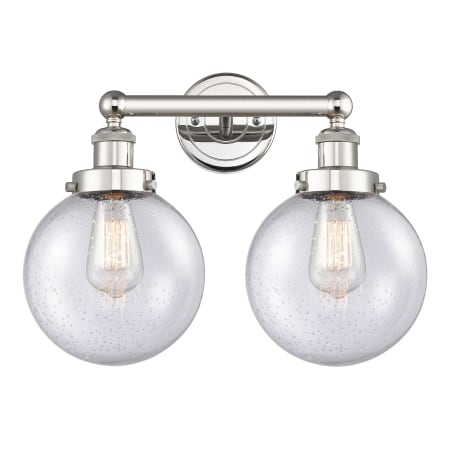 A large image of the Innovations Lighting 616-2W-10-16-L Beacon Vanity Polished Nickel / Seedy