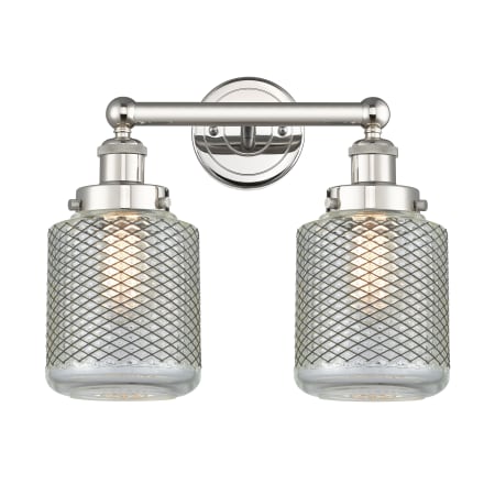 A large image of the Innovations Lighting 616-2W-12-15 Stanton Vanity Polished Nickel / Clear Wire Mesh