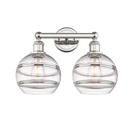 A large image of the Innovations Lighting 616-2W 12 17 Rochester Vanity Polished Nickel / Clear