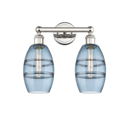 A large image of the Innovations Lighting 616-2W 10 15 Vaz Vanity Polished Nickel / Princess Blue