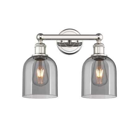 A large image of the Innovations Lighting 616-2W 12 15 Bella Vanity Polished Nickel / Light Smoke