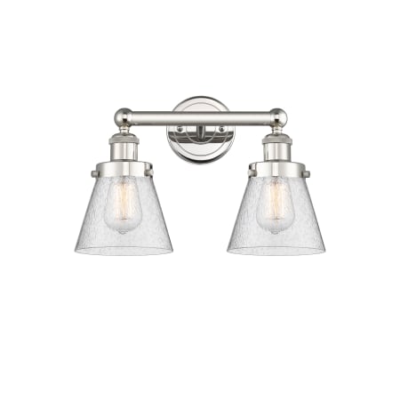 A large image of the Innovations Lighting 616-2W-10-16 Cone Vanity Polished Nickel / Seedy