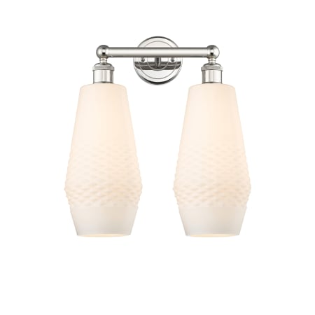 A large image of the Innovations Lighting 616-2W-19-16 Windham Vanity Polished Nickel / White