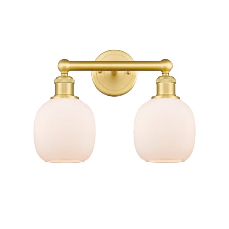 A large image of the Innovations Lighting 616-2W-12-15 Belfast Vanity Satin Gold / Matte White