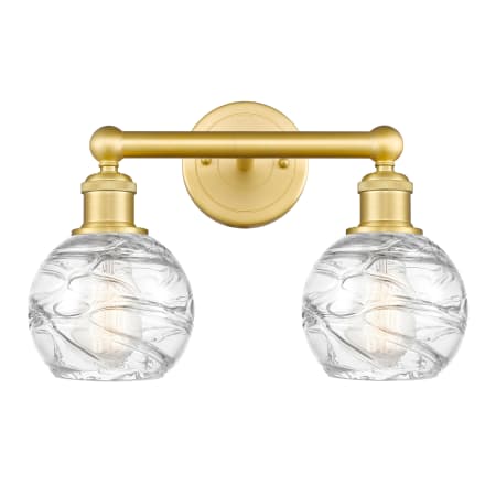 A large image of the Innovations Lighting 616-2W-11-15 Athens Vanity Satin Gold / Clear Deco Swirl