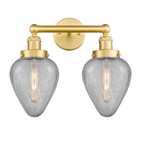 A large image of the Innovations Lighting 616-2W-12-15 Geneseo Vanity Satin Gold / Clear Crackle