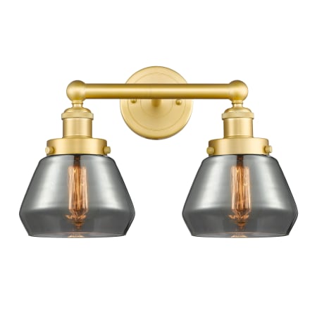 A large image of the Innovations Lighting 616-2W-10-16 Fulton Vanity Satin Gold / Plated Smoke