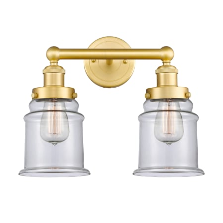 A large image of the Innovations Lighting 616-2W-13-15 Canton Vanity Satin Gold / Clear