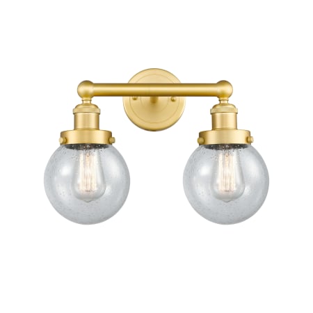 A large image of the Innovations Lighting 616-2W-10-16 Beacon Vanity Satin Gold / Seedy