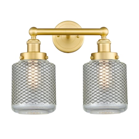 A large image of the Innovations Lighting 616-2W-12-15 Stanton Vanity Satin Gold / Clear Wire Mesh