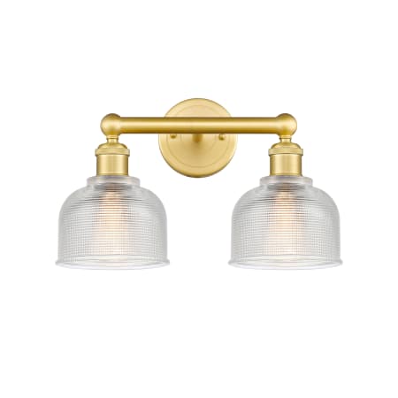 A large image of the Innovations Lighting 616-2W-11-15 Dayton Vanity Satin Gold / Clear