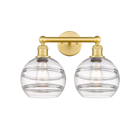 A large image of the Innovations Lighting 616-2W 12 17 Rochester Vanity Satin Gold / Clear