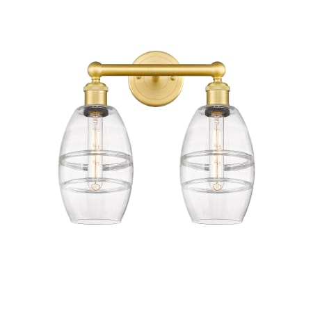 A large image of the Innovations Lighting 616-2W 10 15 Vaz Vanity Satin Gold / Clear