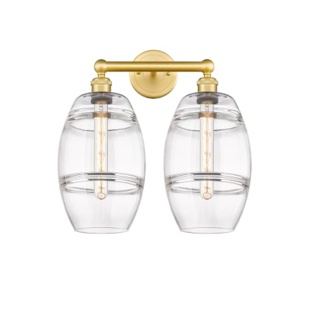 A large image of the Innovations Lighting 616-2W 12 17 Vaz Vanity Satin Gold / Clear