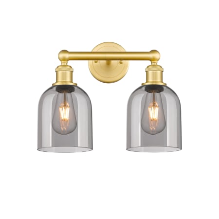 A large image of the Innovations Lighting 616-2W 12 15 Bella Vanity Satin Gold / Light Smoke