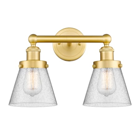 A large image of the Innovations Lighting 616-2W-10-16 Cone Vanity Satin Gold / Seedy