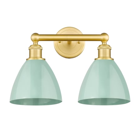 A large image of the Innovations Lighting 616-2W-12-17 Plymouth Vanity Satin Gold / Seafoam