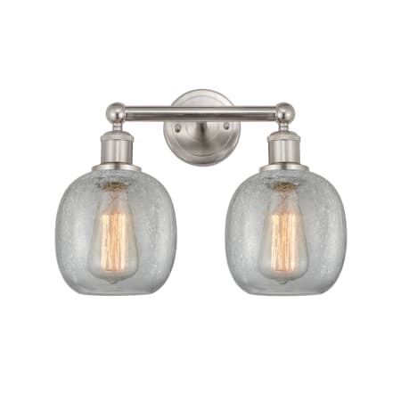 A large image of the Innovations Lighting 616-2W-12-15 Belfast Vanity Brushed Satin Nickel / Clear Crackle