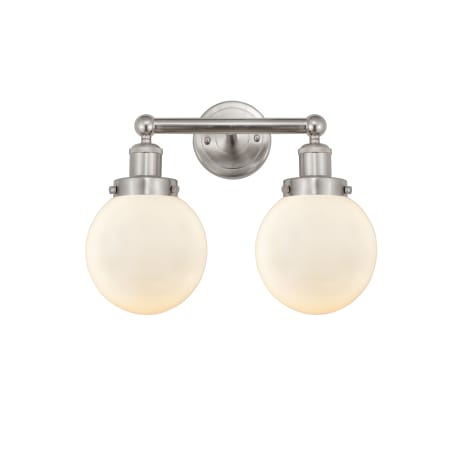 A large image of the Innovations Lighting 616-2W-10-16 Beacon Vanity Brushed Satin Nickel / Matte White