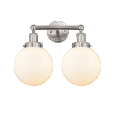 A large image of the Innovations Lighting 616-2W-10-16-L Beacon Vanity Brushed Satin Nickel / Matte White