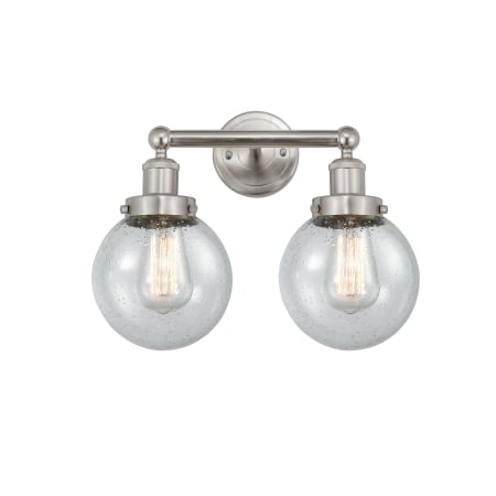 A large image of the Innovations Lighting 616-2W-10-16 Beacon Vanity Brushed Satin Nickel / Seedy