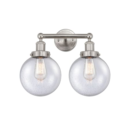 A large image of the Innovations Lighting 616-2W-10-16-L Beacon Vanity Brushed Satin Nickel / Seedy