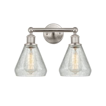 A large image of the Innovations Lighting 616-2W-13-15 Conesus Vanity Brushed Satin Nickel / Clear Crackle