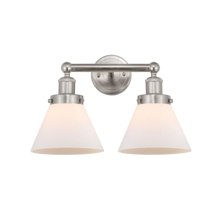 A large image of the Innovations Lighting 616-2W-10-16-L Cone Vanity Brushed Satin Nickel / Matte White