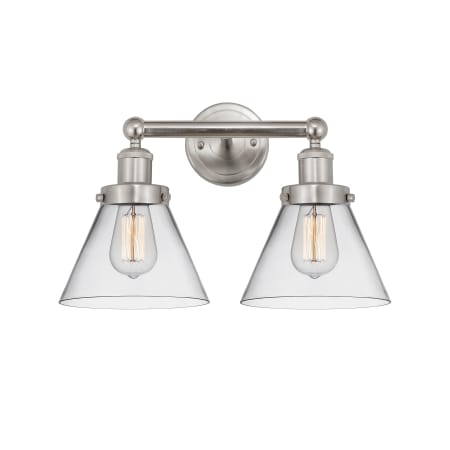 A large image of the Innovations Lighting 616-2W-10-16-L Cone Vanity Brushed Satin Nickel / Clear