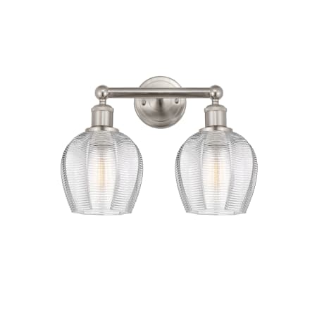 A large image of the Innovations Lighting 616-2W-11-15 Norfolk Vanity Brushed Satin Nickel / Clear