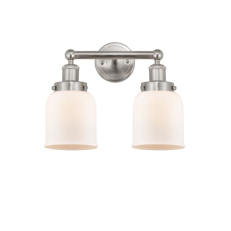 A large image of the Innovations Lighting 616-2W-10-16 Bell Vanity Brushed Satin Nickel / Matte White